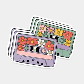 Retro Floral Cassette Tape Stickers - 3pcs Aesthetic Waterproof Vinyl Decals for Laptop, Journal, Water Bottle, Scrapbook