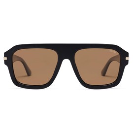 SOJOS Retro Oversized Square Polarized Sunglasses for Women Men, Vintage Aviators Shades SJ2384, Black/Brown