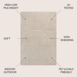 JONATHAN Y SCN109B-8 Sofia High-Low MidCentury Modern Arch Stripe Two-Tone Beige/Cream 8 ft. x 10 ft. Indoor/Outdoor Area Rug for Patio, Backyard, Living Room, Bedroom, Office, Hose-Washable