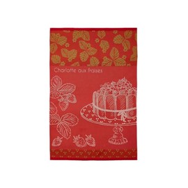 Coucke French Cotton Jacquard Towel, Strawberry Charlotte Design, 20-Inches by 30-Inches, Red, 100% Cotton