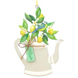 Gisela Graham Teapot with Lemon Tree and Blue Bird Hanging Decoration