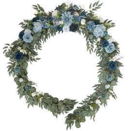 TINGE TIME 9FT Flower Garland with Rose, Handcrafted Eucalyptus Floral Garland for Wedding Sweetheart Table, Wedding Arch Flowers for Backdrop Head Table Decor Ceremony Reception (Dustyblue)
