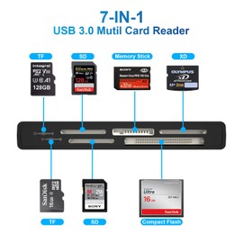 USB 3.0 Card Reader, 7-in-1 Memory Card Reader for SD/SDXC/SDHC/Micro SD/CF/XD/MS/MMC Camera Memory Cards, USB Card Reader Super Speed 5Gbps Read 5 Cards Simultaneously, for Windows/Linux/Mac OS