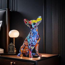 FUNSXBUG Colorful Chihuahua Dog Art Statue Figurines Sculpture Collectibles Home Office Living Room Desktop Display Decoration