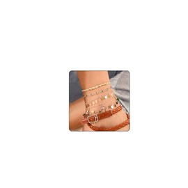 Waterproof Gold Ankle Bracelets for Women,Women's Charm Anklet Set 14k Gold Plated Multilayer Ankle,Glittering Rhinestone Heart Butterfly Starfish Shells Cherries Snakes Pendant Anklets for Girls, 1,