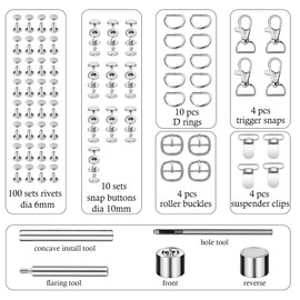 AOUXSEEM 196inches Long Black PU Faux Leather Strip Kit (3/4in wide) with Rivets Snap Buttons Setting Tools, Constant Roll for Hanging Belt Making DIY Purse Strap Dog Collar Lanyard Crafts