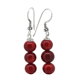 TreasureBay Stunning Sterling Silver and Natural Red Coral Dangle Drop Earrings For Women