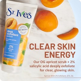 St. Ives Exfoliante facial de albaricoque para el control del acné, cuidado de la piel exfoliador profundo, previene el acné para piel radiante, trata