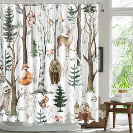 MEHOFOND Rustic Forest Shower Curtain Wildlife Animal Shower Curtain for Bathroom Rustic Lodge Forest Cabin Shower Curtain Camper Bathtub Decor Fabric Waterproof Bath Curtain with 12 Hooks 72x72 Inch