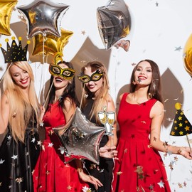 Party Photo Booth Props Black and Gold Photo Props Birthday Photo Booth Props Party Photo Props Selfie Props for New Year Party Decoration Supplies 30 Pcs