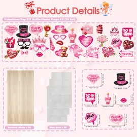 56 Pcs Valentines Party Decorations Kit, Happy Valentine’s Day Banners Hanging Swirls and 30 Pcs DIY Selfie Photo Props Party Supplies, for Wedding Party Home Office Ornaments
