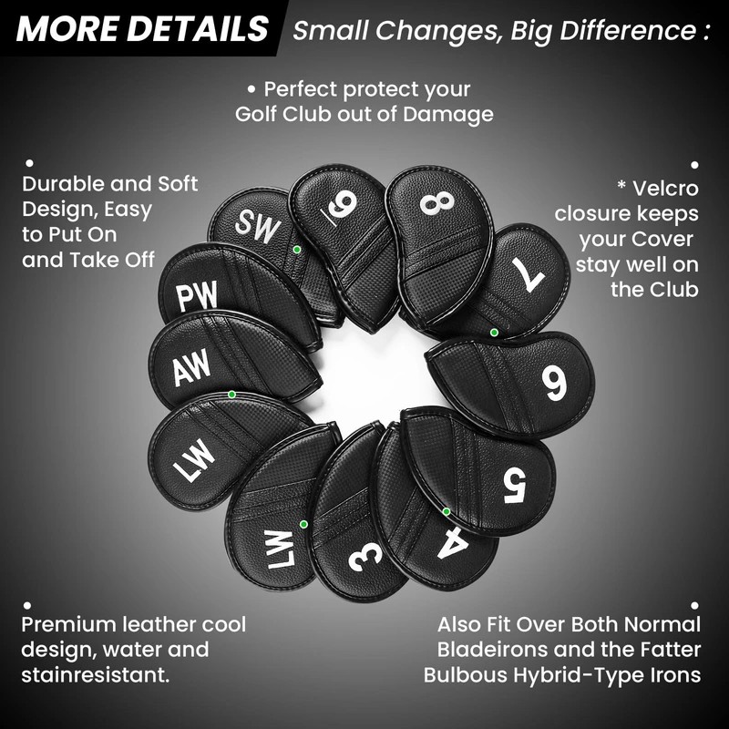 Golf Iron Head Covers Numbers Synthetic Leather Headcover Deluxe Value