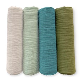 SwaddleDesigns Cotton Muslin Swaddle Blankets for Baby Boy & Baby Girl, Set of 4, Neutral Receiving Blankets for Newborn, Baby Registry & Gift, 46x46 inches, Oceana