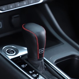 Being Up Leather Car Gear Shift Knob Cover Fit for Nissan Sentra (2025 2024 2023 2022 2021 2020),Shift Lever Knob Cover Protector Car Interior Accessories,Black with Red Stitches