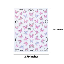 Colorful Butterfly Nail Stickers Butterflies Aurora Nail Art Sticker Pink Shell Butterfly Nail Decals 5D Embossed Shinning Glitter Bow Nail Art Design Salon Manicure Nail Decorations for Women Girl