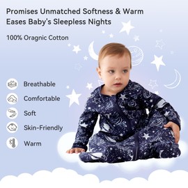 Unnivoll Baby Sleep Sack 6-12 Months 100% Cotton Long Sleeve Wearable Blanket Baby Sleep Bag with 2-Way Zipper 2 Pack 0.5 Tog Sleeping Sack for Newborn Infant Blue Grey Planet