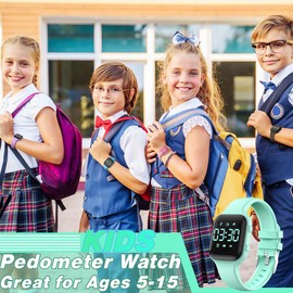 Kids Step Counter Watch, Digital Pedometer, Fitness Tracker Wristwatch, Waterproof Sport Watch, for Children Boys Girls Teens(Green)