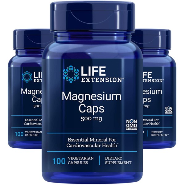 Life Extension Magnesium Vegetarian Capsules, 500 mg, 100 Count x 3