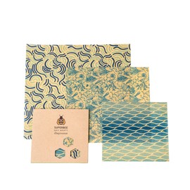 SUPERBEE Beeswax Wrap for Food, Set of 3 Bees Wax Wraps, Reusable for Wrapping Vegetables, Cheese Paper, Bowl Covers and Sandwich Wrapping Paper, Beeswax Food Wrap (Ocean)