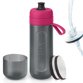 Brita Water Bottle, Portable Water Purification Bottle, 20.3 fl oz (600 ml), Active Pink, Micro Disk Filter, 2 Pieces Included