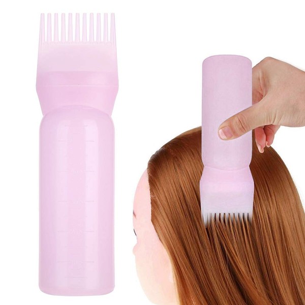Hair dye bottle, hair colour applicator bottle, 3-colour hair dye bottle brush, shampoo, hair colour, oil comb applicator tool for salon household goods (pink)