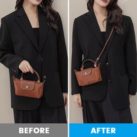 Shoulder Strap Compatible with Women's Bag and Mini Bag Straps, Adjustable Leather Strap for Bags with 2 Shoulder Strap Adapters (Width of Shoulder Strap 0.9 cm, Brown), brown