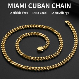 Mens Gold Cuban Link Chain, Miami Cuban Chain Necklace for Men, 5mm Wide Hip Hop Mens Jewelry, 18"