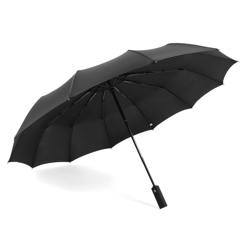 Automatic Umbrella 12 Ribs Sturdy Solid Color Windproof Folding Rain