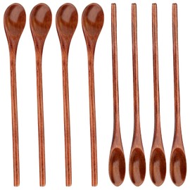 8 Pieces Wooden Spoons Set, 8 Inch Small Wooden Spoons for honey, Long Handle Mixing Teaspoon, Handmade Wood Coffee Spoon, Tiny Stirring Spoon for Kitchen Desserts Tasting
