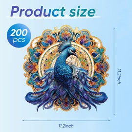 Ruikiyart Wooden Puzzle for Adults, Mandala Peacock Jigsaw Puzzles 200 Pieces, Unique Round Shapes Colorful Liberty Jigsaw Puzzles, Birthday Gift for Kids and Adults, Medium Size, 11.2 x 11.2 Inches