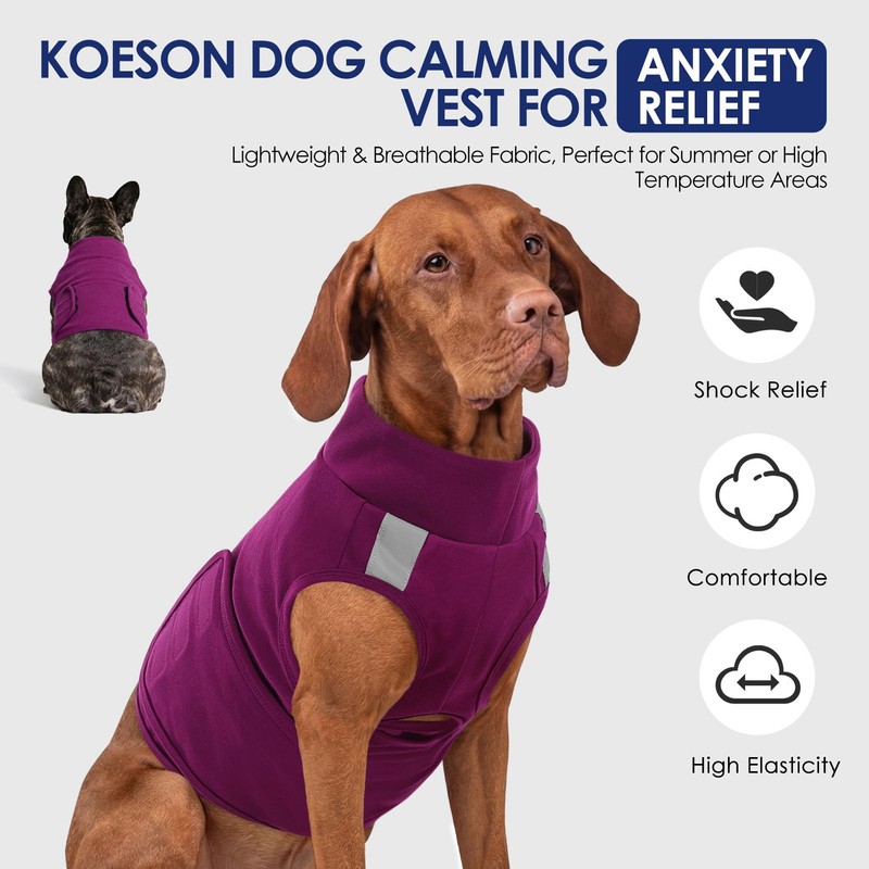 KOESON Reflective Dog Anxiety Vest, Adjustable & Breathable Thunder Jacket