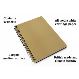 Artgecko Mixed Media Sketch Book A4 Portrait - 80 Pages (40 Sheets) 150gsm White Cartridge Paper
