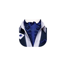 DiBanGu Juego de 3 corbatas Ascot para hombre, tela jacquard 100% seda Ascot Cravat para hombre, corbata y bolsillo cuadrado, Paisley azul real, Talla única