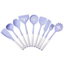 9-Piece Silicone Kitchen Utensils Set, Heat-Proof Purple & White Cooking Utensils Set BPA Free, Non-Stick Silicone Cookware Gadgets Tools Set, Kitchen Essentials, Dishwasher Safe (Purple)