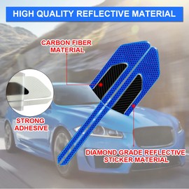 JNNJ 2 x Carbon Fibre Car Reflective Stickers, 3D High Intensity Night Vision Sticker, Reflective Car Fender Strips, Safety Warning for Car (Blue)