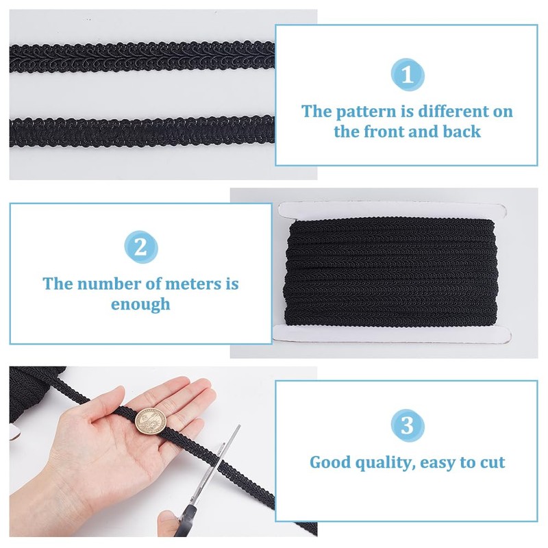 AHANDMAKER 25 Yards Black Braid Lace Trim Polyester Woven Fabric
