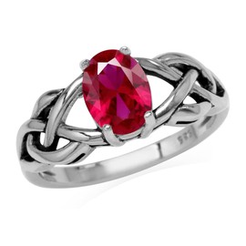Silvershake Create Red Ruby Gemstone 925 Sterling Silver Celtic Knot Weave Solitaire Ring Jewelry July Birthstone Size 7.5