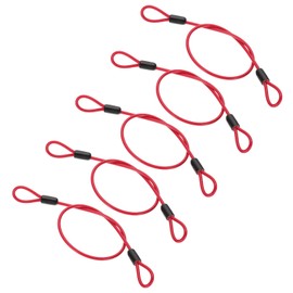 PATIKIL 5/32" Dia Vinyl Coated Stainless Steel Cable with Loops, 5 Pcs 2 ft (20") Flexible Wire Rope Security Chain Lanyard Lock for Outdoor Stage Lighting Luggage Lock, Red