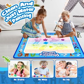 Grriopi Toddler Toys for 2 3 4 5 Year Old Boys Girls, Water Doodle Mat 1-6 Year Old Girls Easter Gift, Educational Toys for 2-5 Year Olds Water Drawing Mat Birthday Gift for Kids（80 * 60CM）