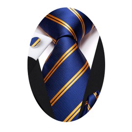 Hi-Tie Ties for Men Paisley Mens Tie Set Wedding Formal Business Striped Tie Sets,Blue Gold Stripe