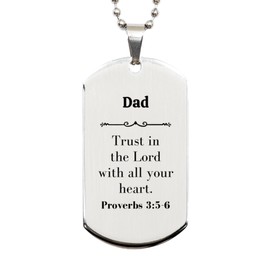 LANKEST Christian Dad Gifts Trust in the Lord with all your heart Bible Verse Scripture Silver Dog Tag Baptism Confirmation Gifts for Dad