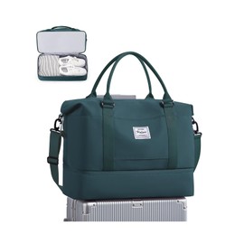 For Spirit Airlines Personal Item Bag 18x14x8 Foldie Travel Duffel Bag, Double expandable Gym Sport Tote Bag, Foldable Waterproof Weekender Carry On Overnight Bags for Airplanes Women Men,PeacockBlue