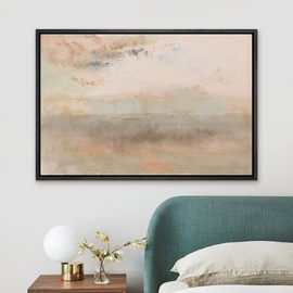SIGNLEADER Framed Canvas Print Wall Art Pastel Watercolor Tan Paint Landscape Nature Wilderness Illustrations Modern Art Decorative Minimal Rustic for Living Room, Bedroom, Office - 16"x24" Black