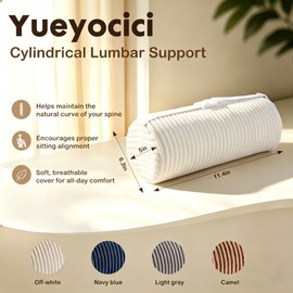 Corduroy Lumbar Roll Support Pillow for Office Chair, Car, Gaming Chair Seat Pain Relief & Improving Posture Back Cushion with Washable Cover & Adjustable Strap (Beige 11.4“)