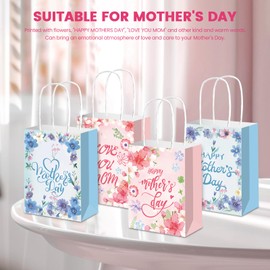 DECEED 16 PCS Mothers day gift bag 6.3"×8.3" Happy Mother's Day Gift Bag Bulk Treat Wrap Gift Bags for Mothers Theme