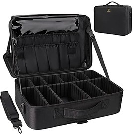 Travelmall Estuche profesional organizador de maquillaje de 3 niveles, tamaño grande con hombro ajustable para brochas de maquillaje, herramientas de 