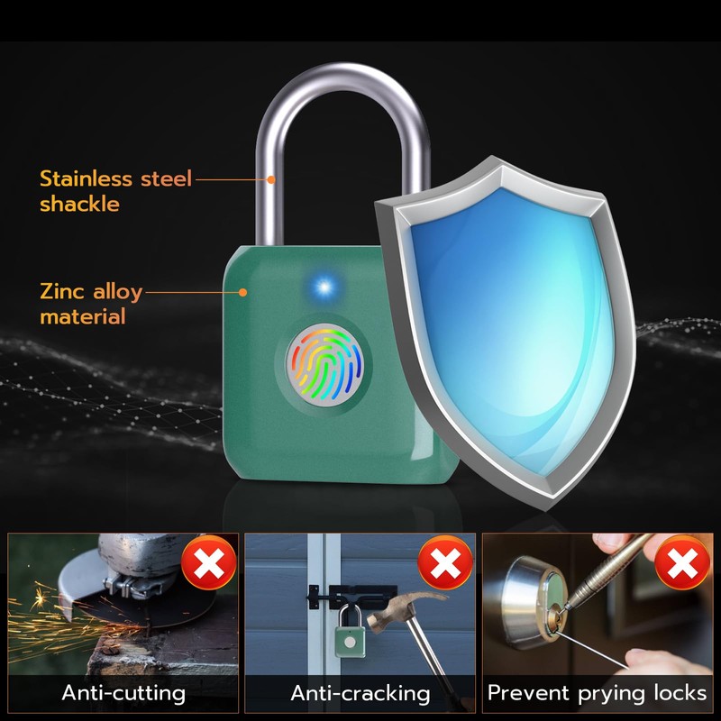 Pothunder Fingerprint Padlock, Smart Metal Keyless Fingerprint Lock, Waterproof, USB