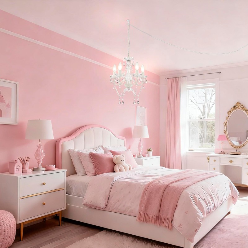 Alighting Plug in Chandeliers, 4-Light White & Pink Small Acrylic