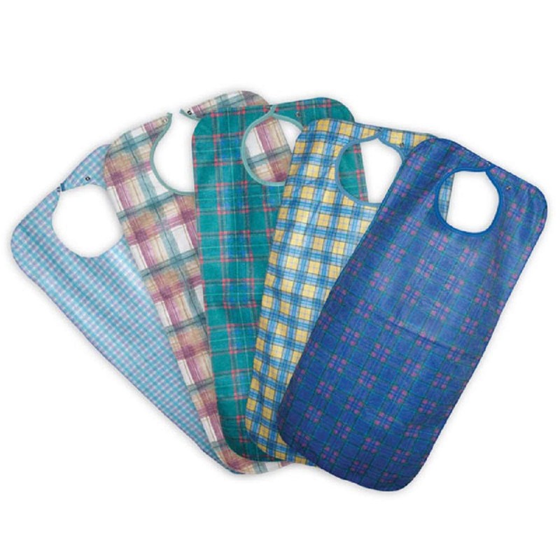 ComfortCare Heavy Duty Re-Usable Adult Bib/Apron Blue Plaid