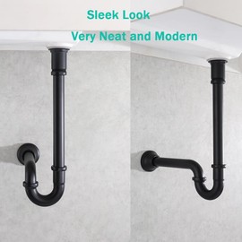 SEABEFORE Brass P Trap U-Shape 1 1/4 inch Sink Drain Pipe with Slip Joint Extension Tub,12 inch Vertical Pipe length Adjustable Height Sink Waste Trap Drain Kit Matte Black,SE83555MB-L